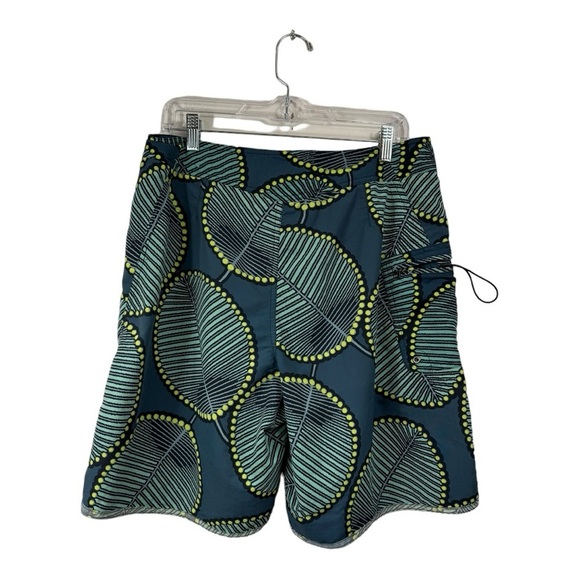 Patagonia Size 33 Leaf Print Lined Board Shorts Trunks Surf Swim Teal Yellow - Picture 2 of 9